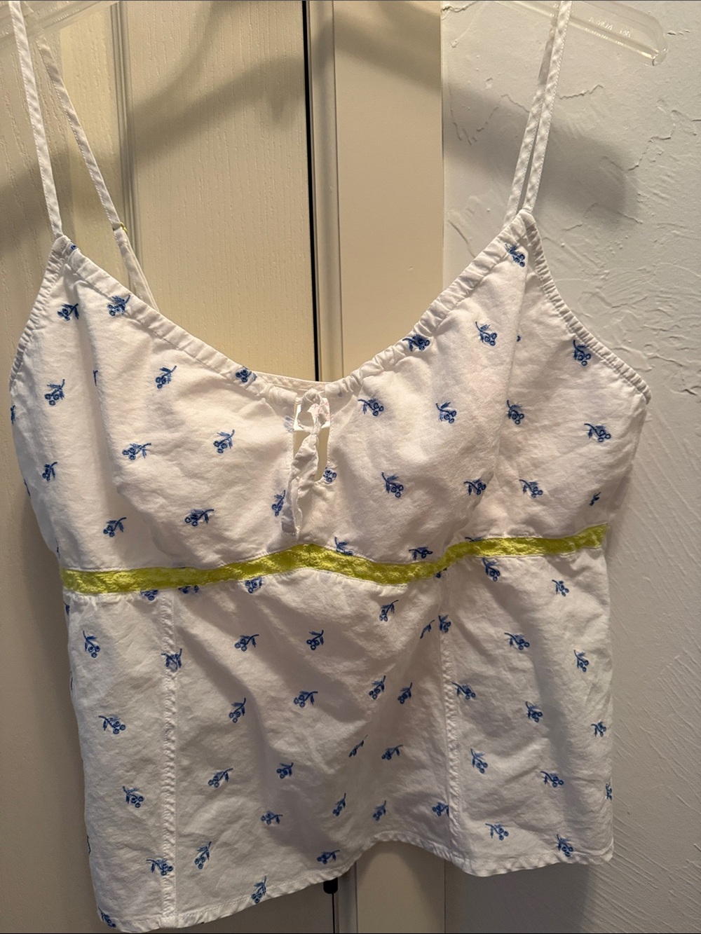 White & Blue Floral Cotton Summer Pajama Set with Lime Trim by Sleep Sense - Picture 2 of 8